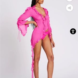 Leena Fuchsia Long Sleeve Draping Ruffle Top - size XL (US 12-14)